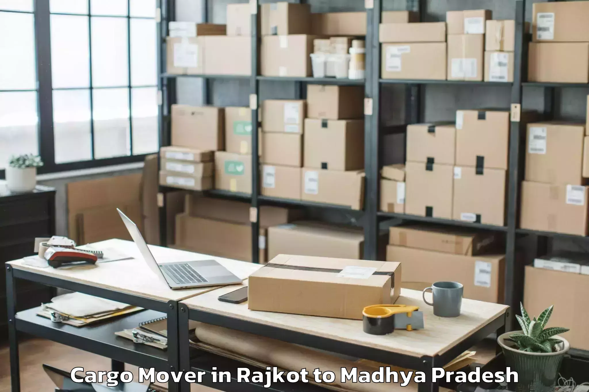 Top Rajkot to Mauganj Cargo Mover Available